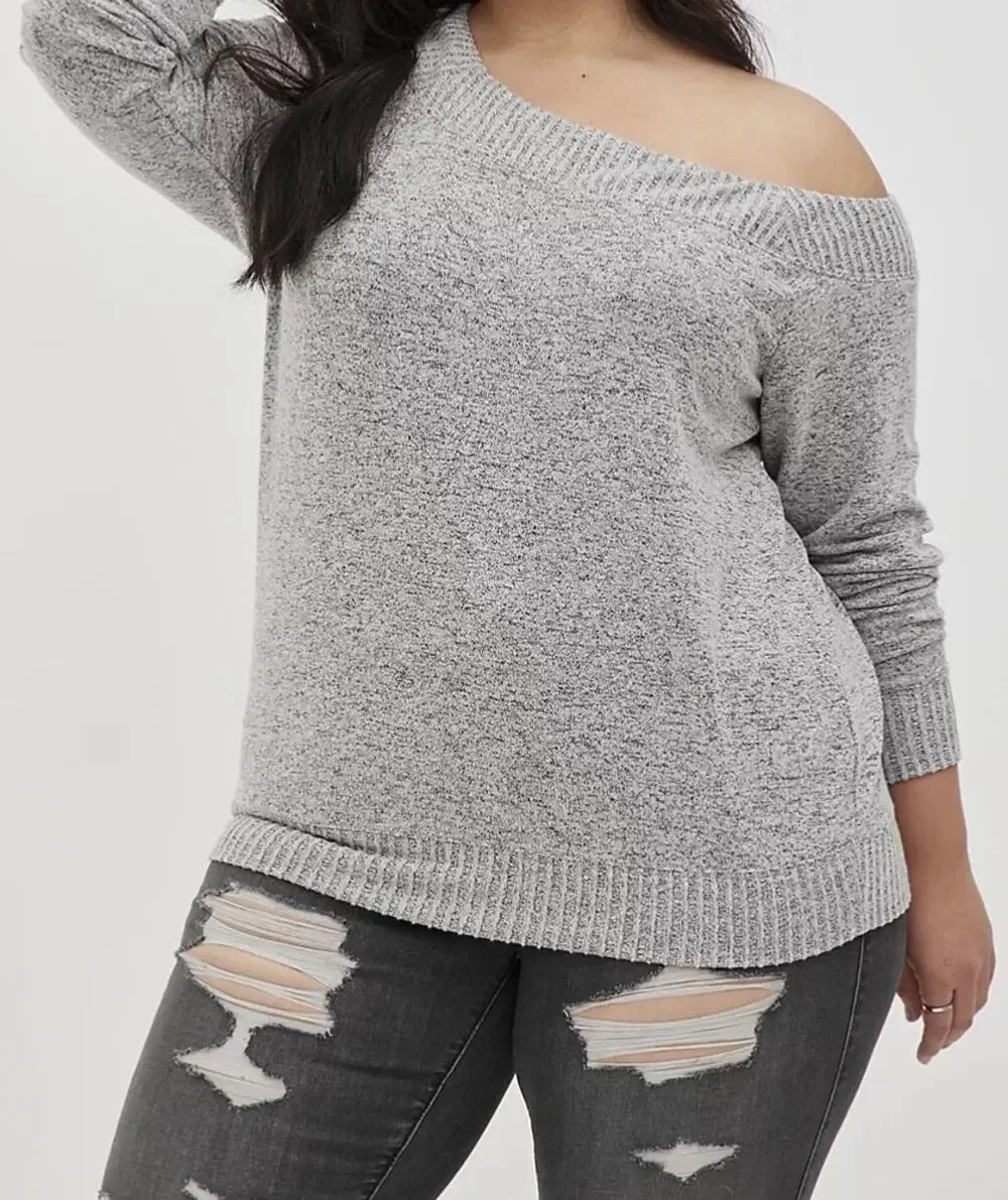 Torrid Super Soft Plush Gray One Shoulder Sweater - 5 (5X) - Women's Plus Size